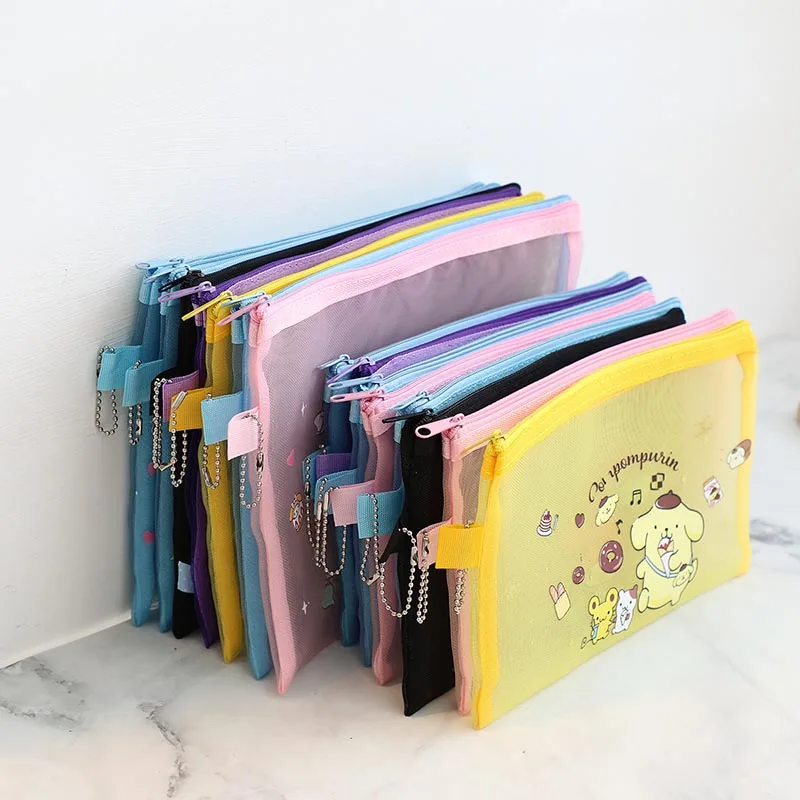 18pcs/lot Sanrio Kitty Melody Mesh Pencil Case Hangyodon Little Twin Stars Storage Pen Bag Stationery Pouch School Supplies