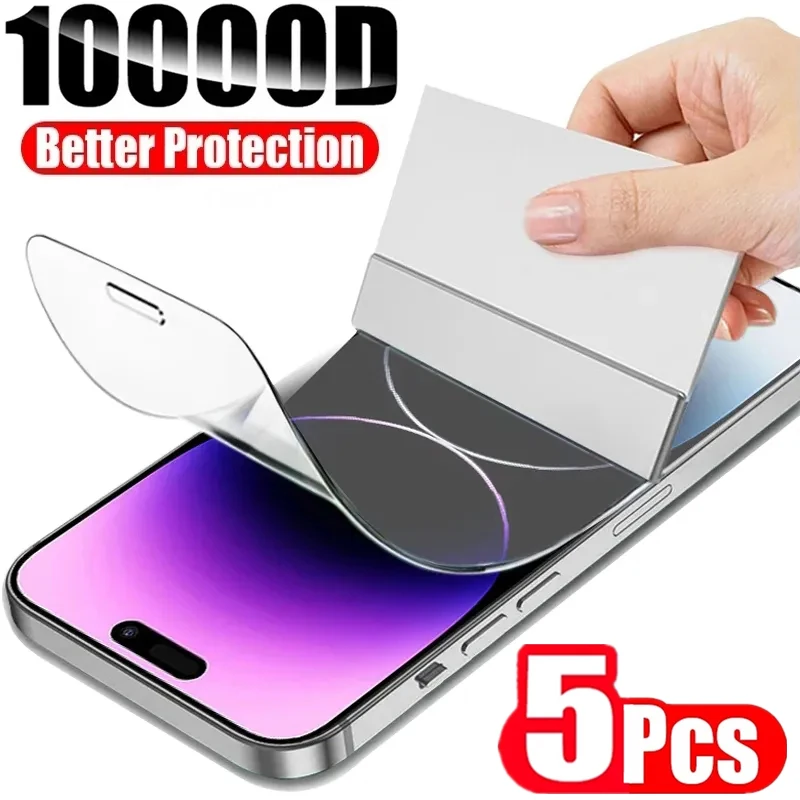 

5Pcs Full Cover Hydrogel Film for IPhone 11 12 13 14 Pro Max Mini Screen Protectors for IPhone 7 8 14 Plus XS MAX XR X Not Glass