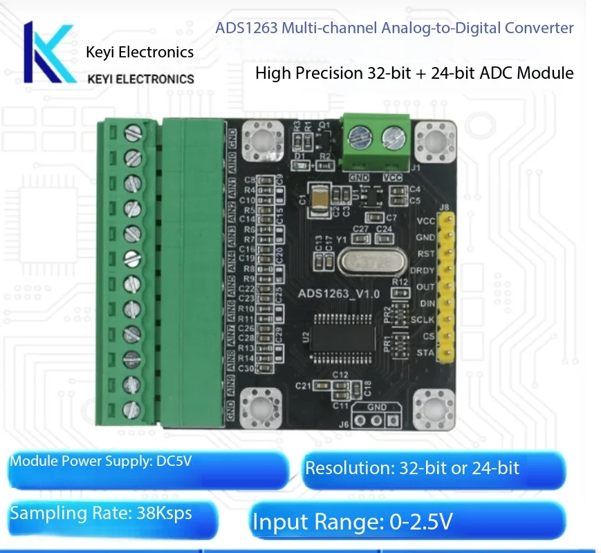 ADS1263 10-Channel 32-Bit 38.4kSPS High-Precision Low-Speed ADC Module for STM32
