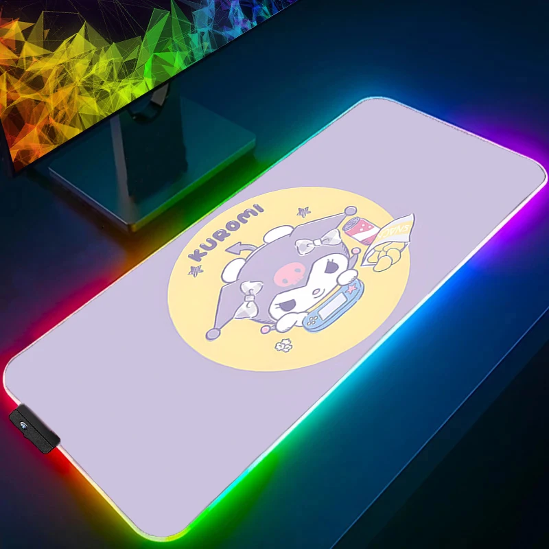 Mouse Pad RGB Kuromi Designed specifically Rubber PC Computer Gaming Accessories Mousepad Desk Mat LED Backlight Gamer Carpet