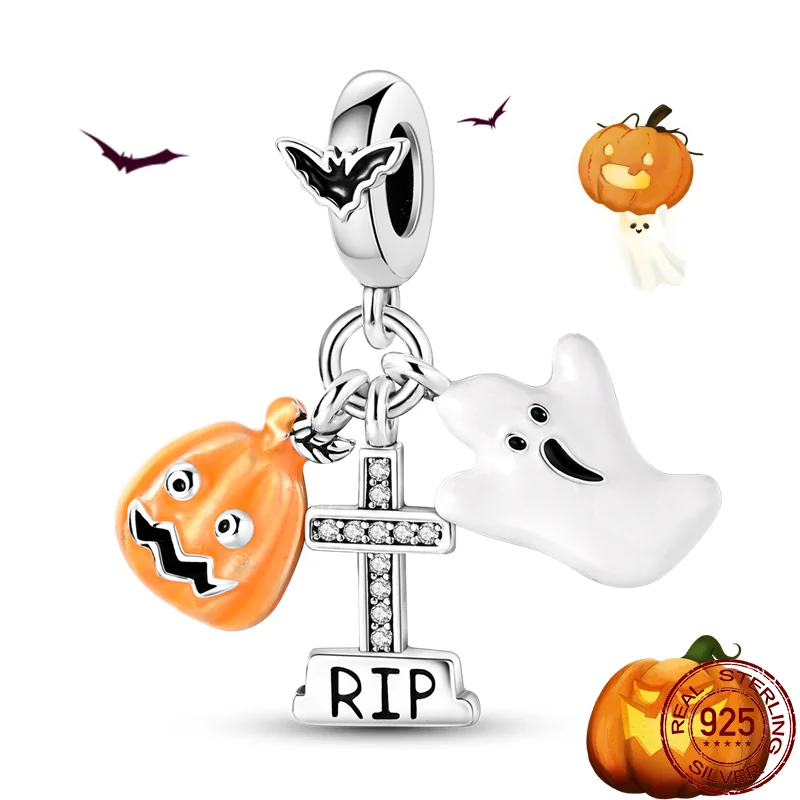 925 Sterling Silver Charms Halloween Pumpkin Ghost Beads Fit Original Pandora Bracelet&Bangle For Women DIY Fashion Jewelry Gift