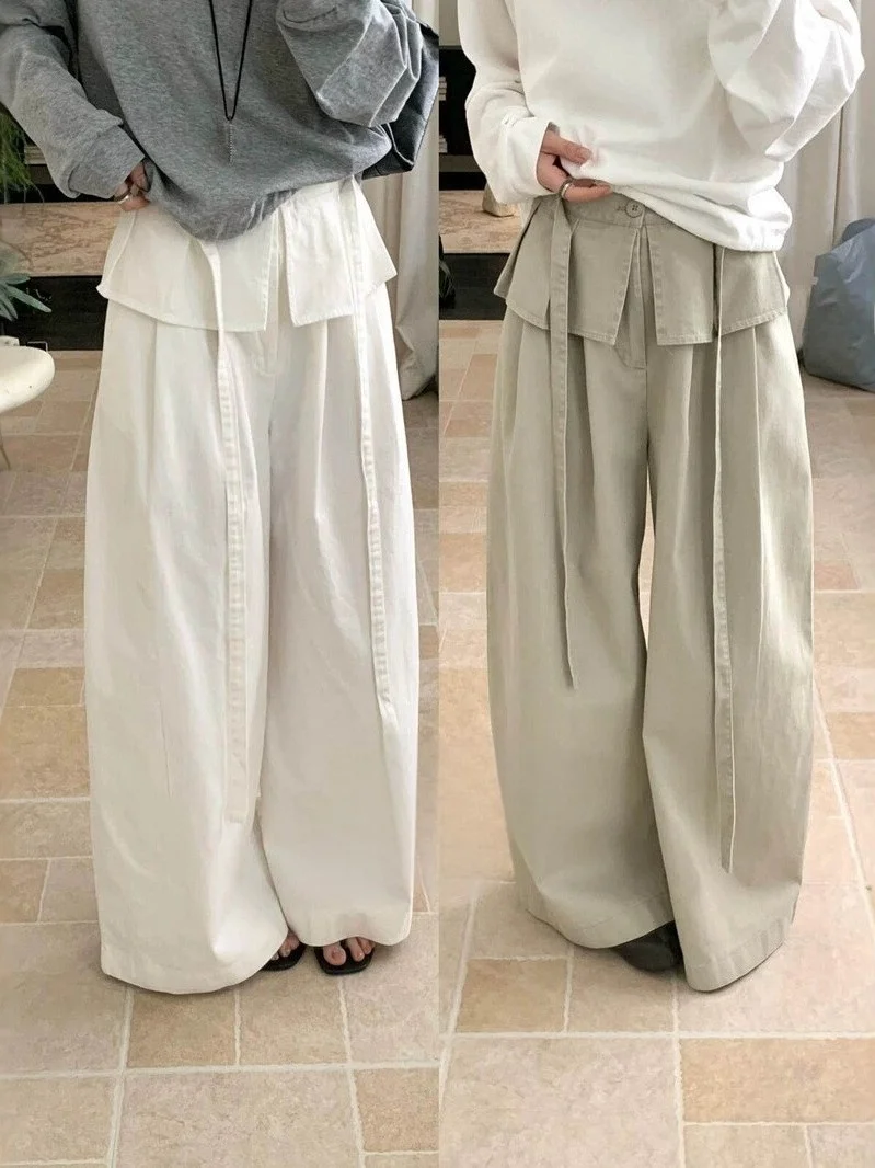 High Waist Casual Trousers for Women Wide Leg Pants Loose Fit Comfortable Breathable Polyester Fiber Summer Collection