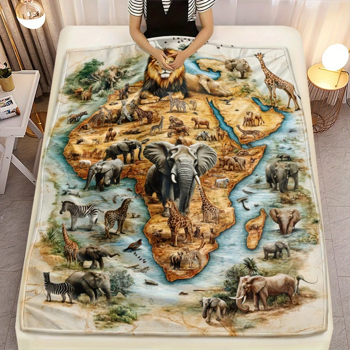 Super Soft Safari Animal Print Blanket Throw for Nursery Kids Bed Decor African Wildlife Jungle Zoo Fleece Cover