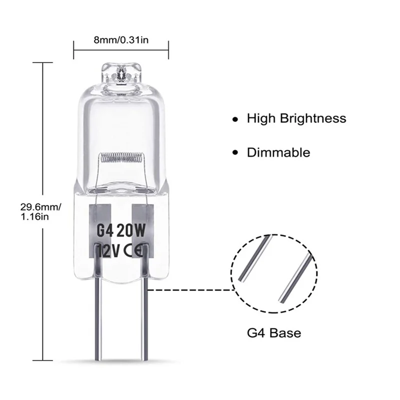 LICE-80PCS G4 12V 20W Halogen Lamp G4 12V Bulb Inserted Beads Crystal Lamp Halogen Bulb 20W 12V Halogen Bulbs