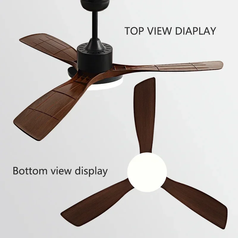 American restaurant fan light solid wood remote control variable frequency dimming Nordic living room ceiling fan with LED light