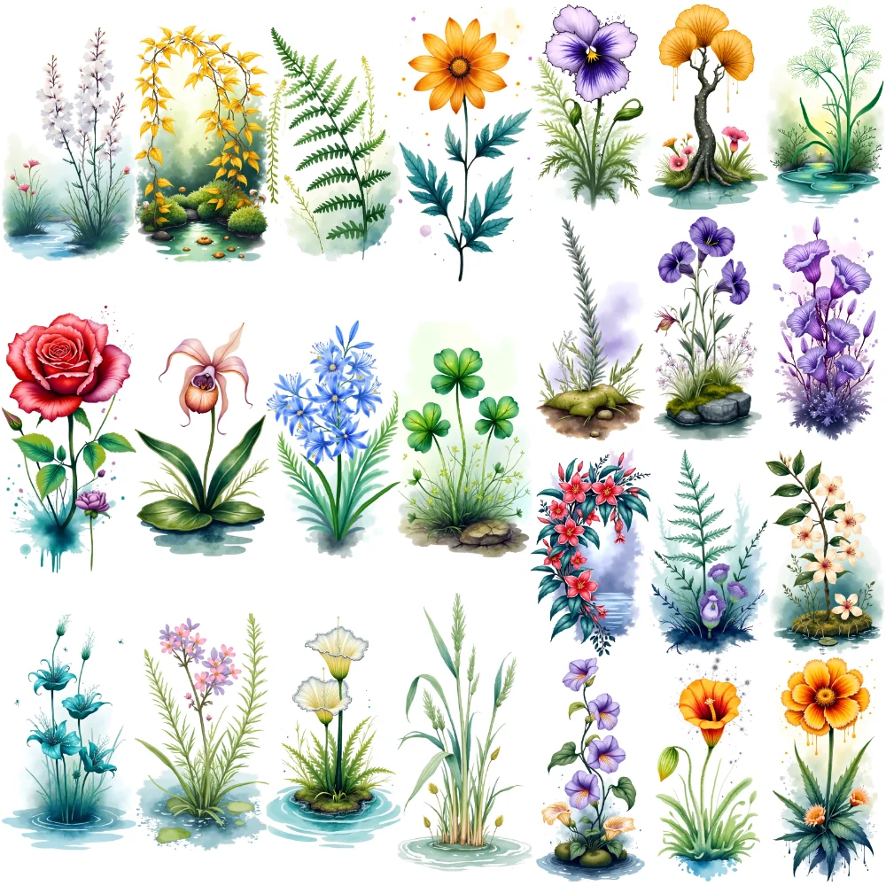 

9 шт., временная татуировка с лилией, водонепроницаемые долговечные наклейки для тела, трава, роза, временные татуировки, наклейки, клевер для плеч