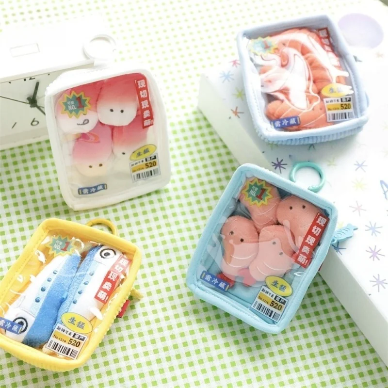 Salmon Seafood Platter Pendant Fresh Shrimp Fish Fillets Seafood Sardine Plush Keychain Arctic Scallop Octopus Cute Doll Gifts - view 2