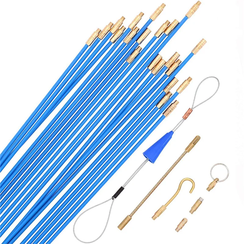 

ABFY-2 Set 20 Feet Fiberglass Fish Tape Cable Rods,Electrical Wire Running Push/Pull Kit With Hook And Hole Kit