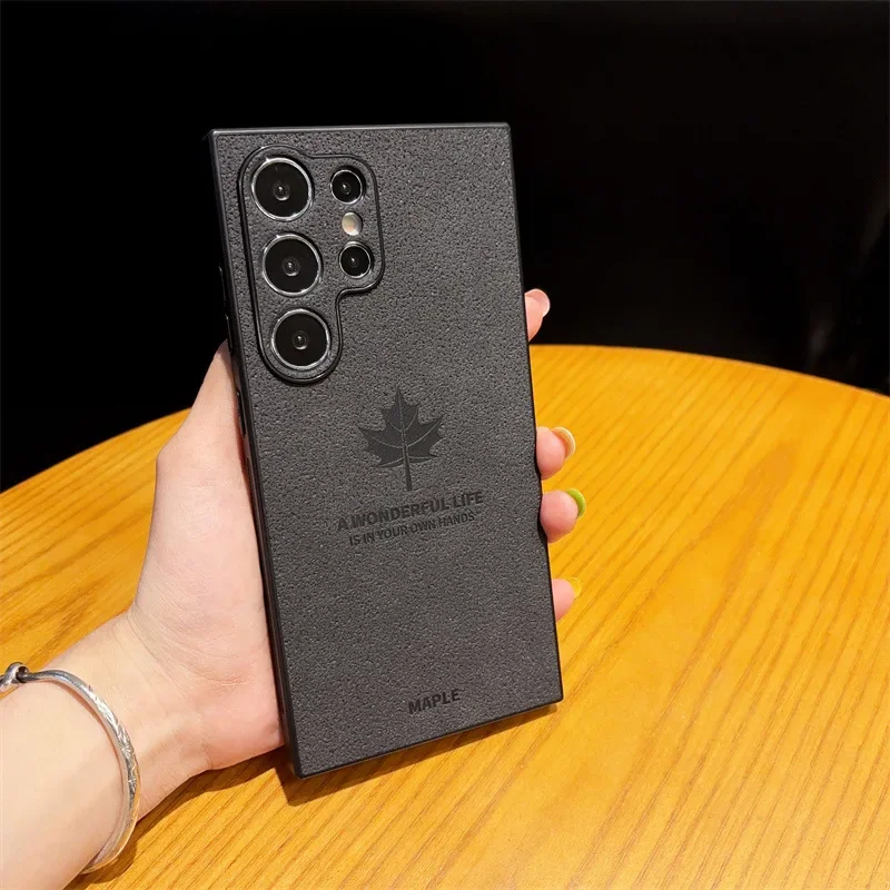 Роскошный кожаный чехол с текстурой кленовых листьев для Samsung Galaxy S25 S24 S23 S22 Ultra Plus A73 A72 A56 A55 5G противоударный чехол