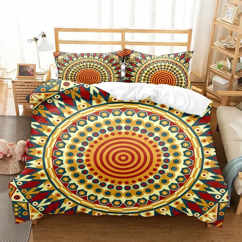 100% Microfiber Fabric Super King Duvet Cover Set For Mandala Print Datura Flowers Double Duvet Set 220x240 Bedding Set Luxury 4