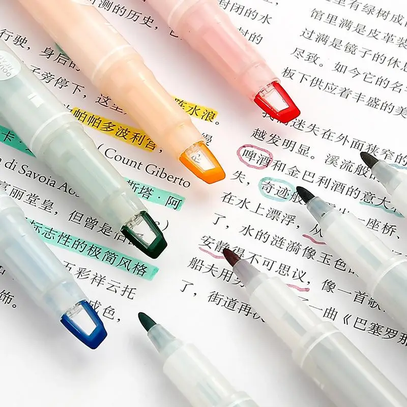 5Colors/Set Highlighter Pen Set Double Headed Unique Window Tip Highlighter Pen Highlighters Marker School Stationery Supplies