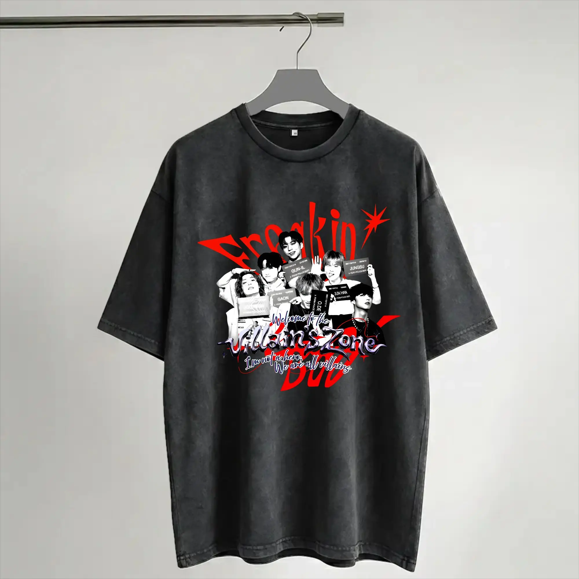 Xdinary Heroes - Freaking Bad Villain's Zone  Washed T Shirt Streetwear Hip Hop Vintage T-Shirt  Tee Shirt Men Women