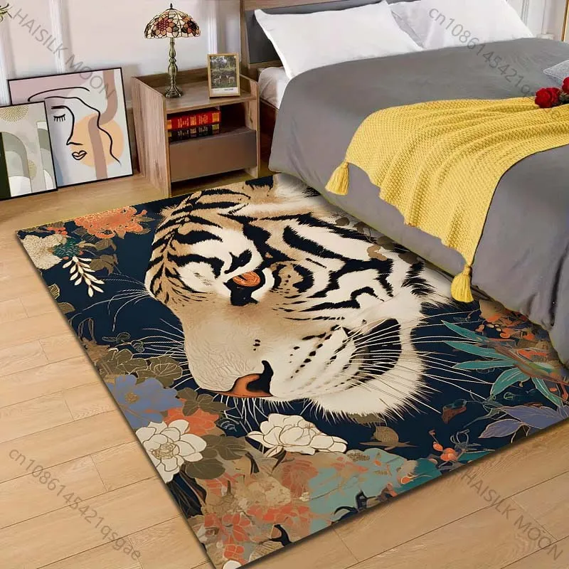 1PC Tiger profile with floral Pattern Rug Carpets for Bedroom Living Room Sofa Mat Creative Door Mat Cloakroom Home Decor