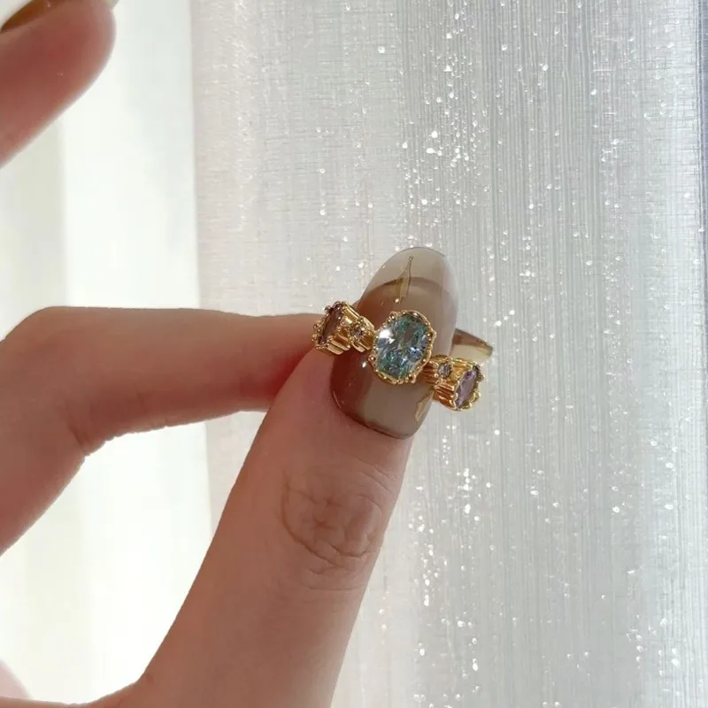 

"Fresia" Light Luxury Retro Inlaid Zircon Gold Ring Women's Niche Fashion Opening Adjustable Ring