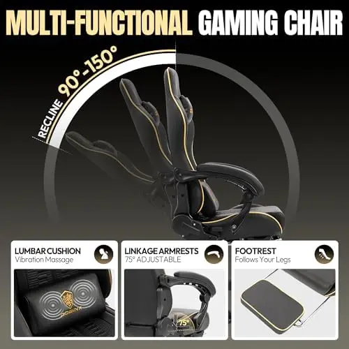 Big and Tall Gaming Chair, 350LBS with Massage Lumbar Footrest view 5