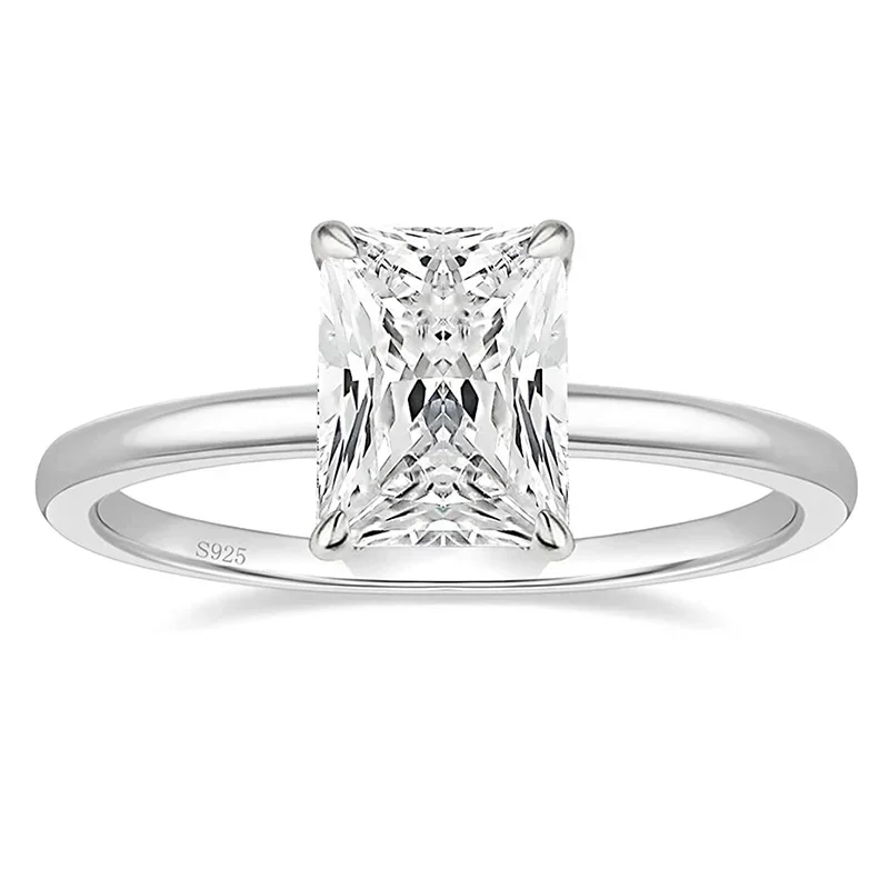 3CT 925 Sterling Silver Engagement Rings Radiant Cut Solitaire Cubic Zircon Wedding Promise Ring  Bands for Women