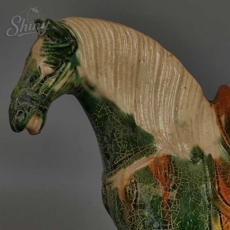 Tang Sancai Green-Glazed Warhorse Antique-Style Excavated Ancient Porcelain Antique Collectible Get Rich Quick Horse Ornament
