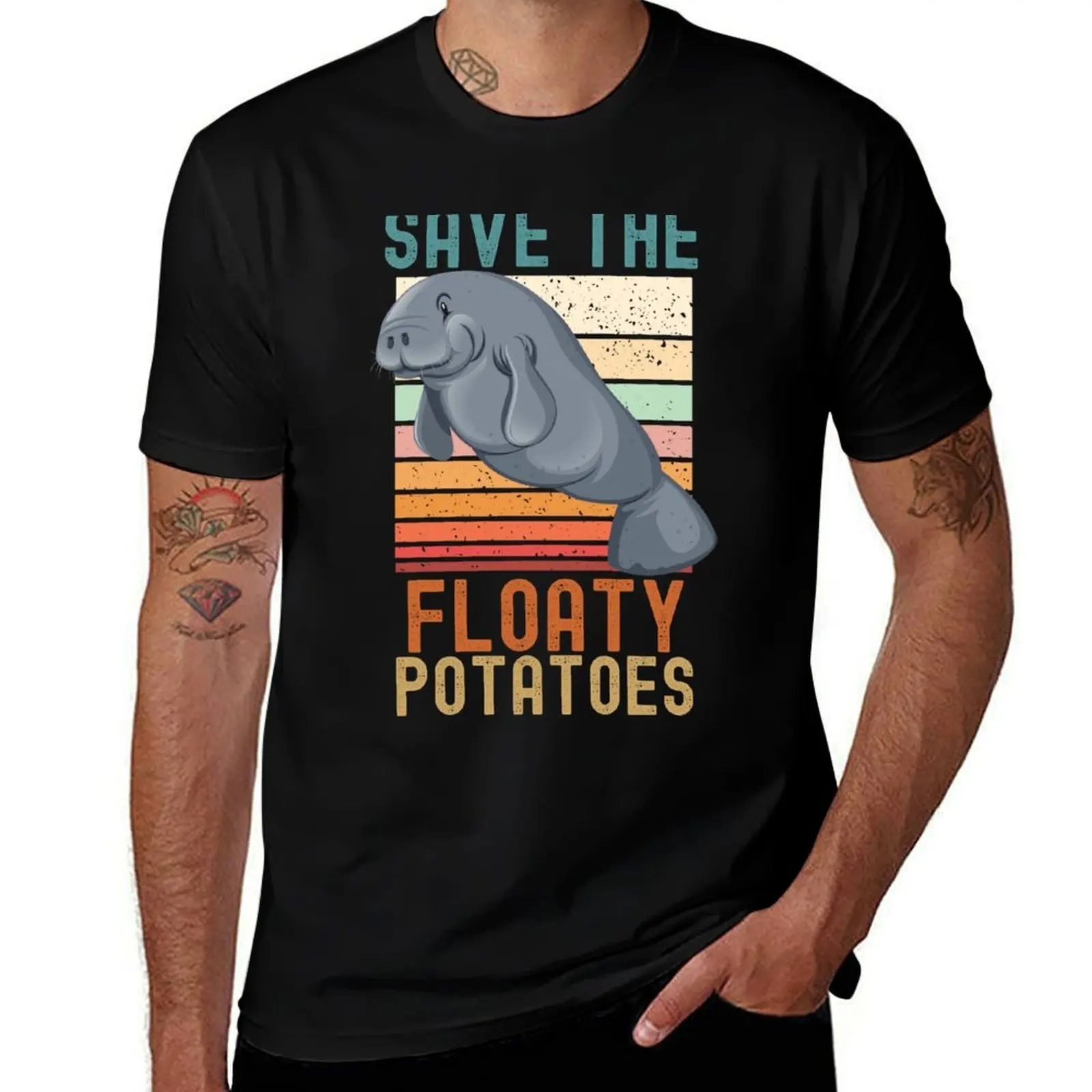 

Save The Floaty Potatoes Retro Manatees T-Shirt man t shirt cotton high quality t shirts for man slim fit T-Shirt