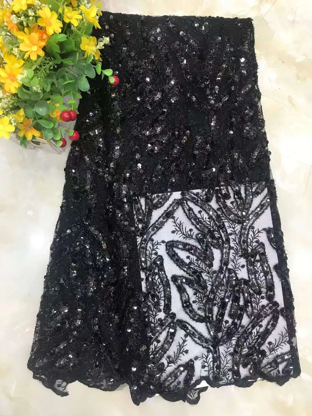 

African Lace Fabric Design Sewing Dress Fashion Skirt Beautiful Manual Glitter Sequin Embroidery Mesh By The Yard Prom Wholesale