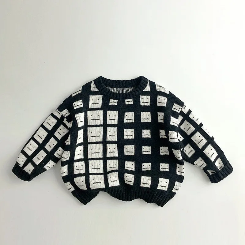 

Autumn Winter New Children Plaid Sweater Baby Girls Cotton Casual Knitwear Boys Fashion Versatile Knit Pullover Kids Clothes