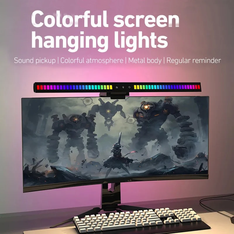 

55cm Large Screen Hanging Light RGB Touch Sensitive LED Computer Monitor Desk Lamp with Sounds Pick Up Music Rhythm for Gaming