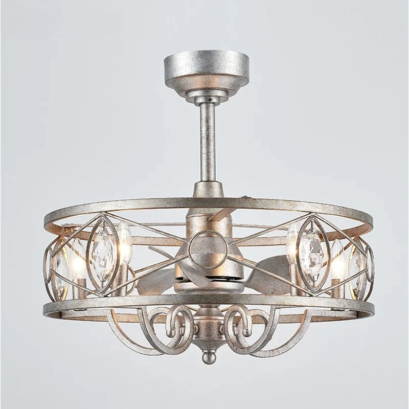 

American ceiling fan light retro crystal fan light suitable for bedroom dining room living room integrated fan pendant light