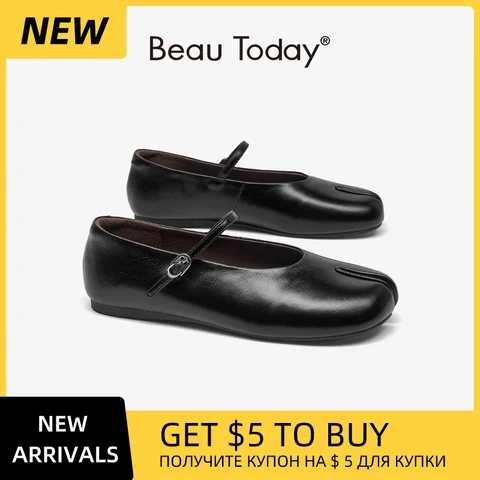 Женские туфли BEAUTODAY Mary Janes из коровьей кожи с круглым носком и ремешком с пряжкой, однотонные, ручной работы, 24047