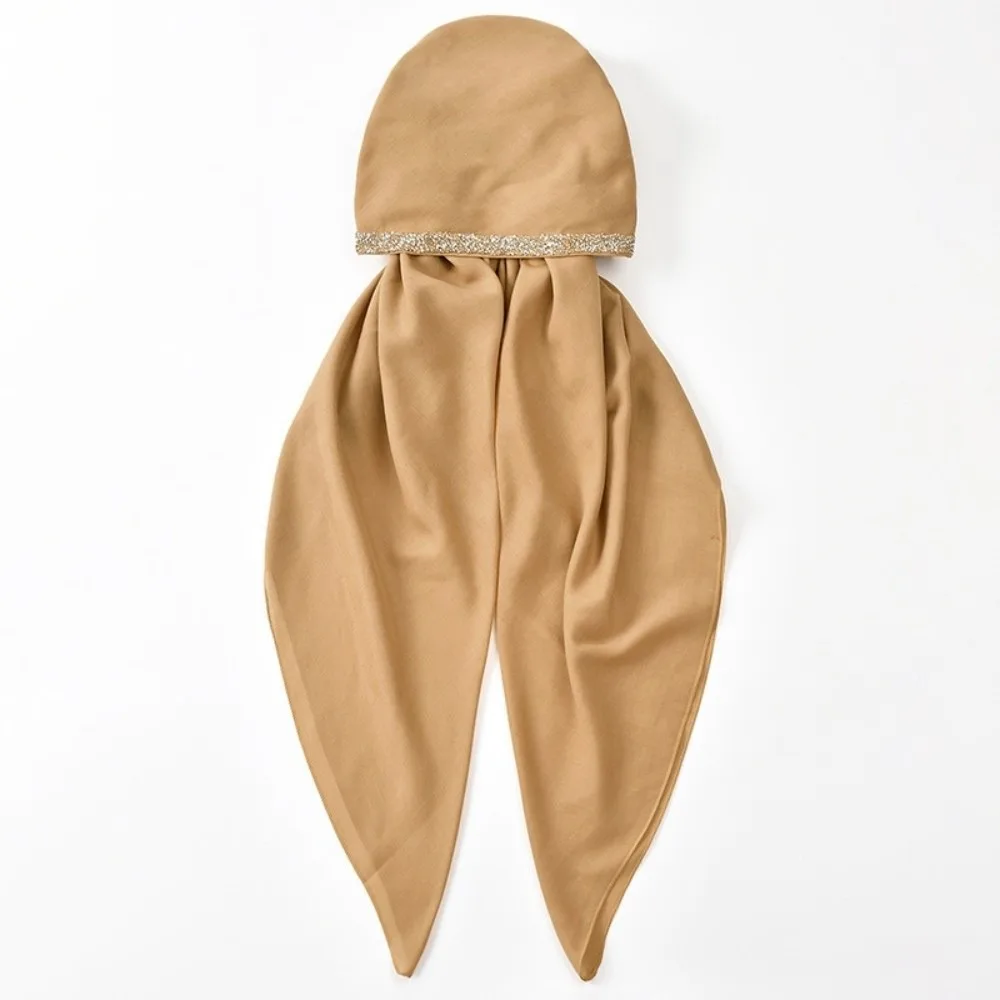 

Rhinestone Women Hijab Hat Soft Texture Breathable Islamic Turban Premium Fabric Full Coverage Elastic Headband Cap Islamic Wear