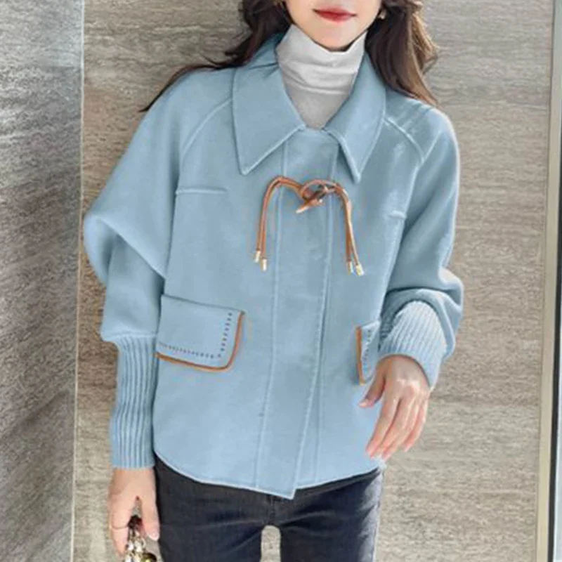 

Autumn Winter Fashion Solid Color Coats Women All Match Button Tops Pocket Long Sleeved Loose Short Jacket Chic Female Clothes