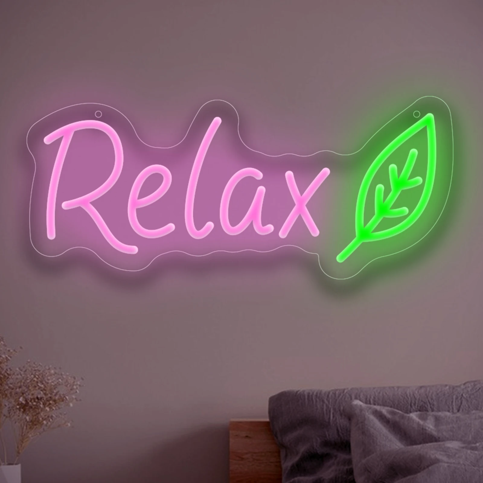 Relax LED Neon Sign Leaf Neon Light USB Powered Dimmable for Relax Room Home Yoga Room Bedroom Wall Decor Stress Relief Gift