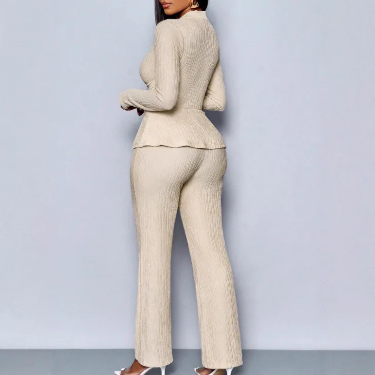 Pants Suit Women Top Straight Trousers 2 Piece Sets V Neck Tops Tight Waist Spring Autumn Outfits Office Lady Ensemble 2026
