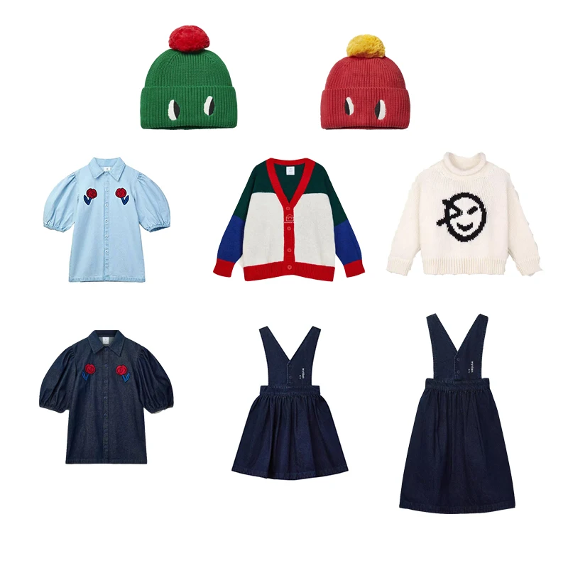 

Детская джинсовая серия 25, осенне-зимний новый детский свитер WYN, вязаный кардиган, джинсовая рубашка для девочек, джинсовое платье для девочек, вязаные шапки