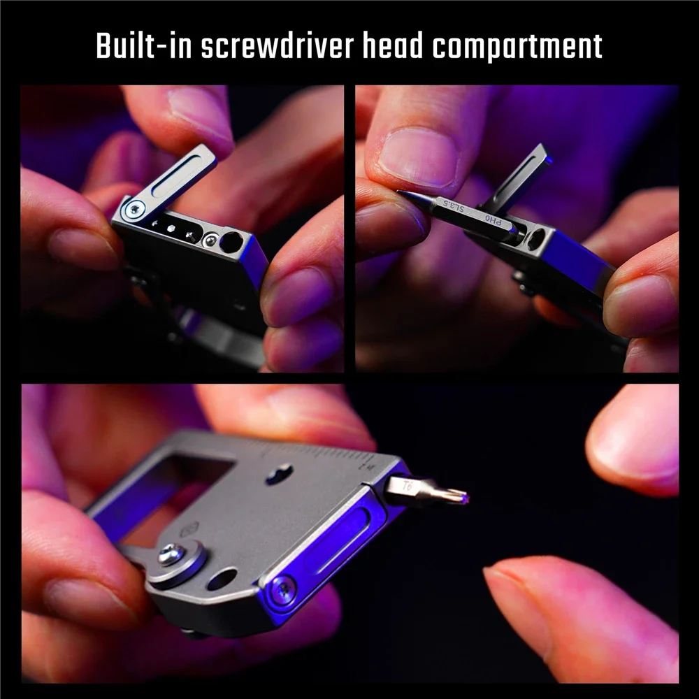 EH4 Multi-tool Titanium EDC Carabiner Keychain with Screwdrivers All-in-One Keyring Multitool Quick-Release Carabiner