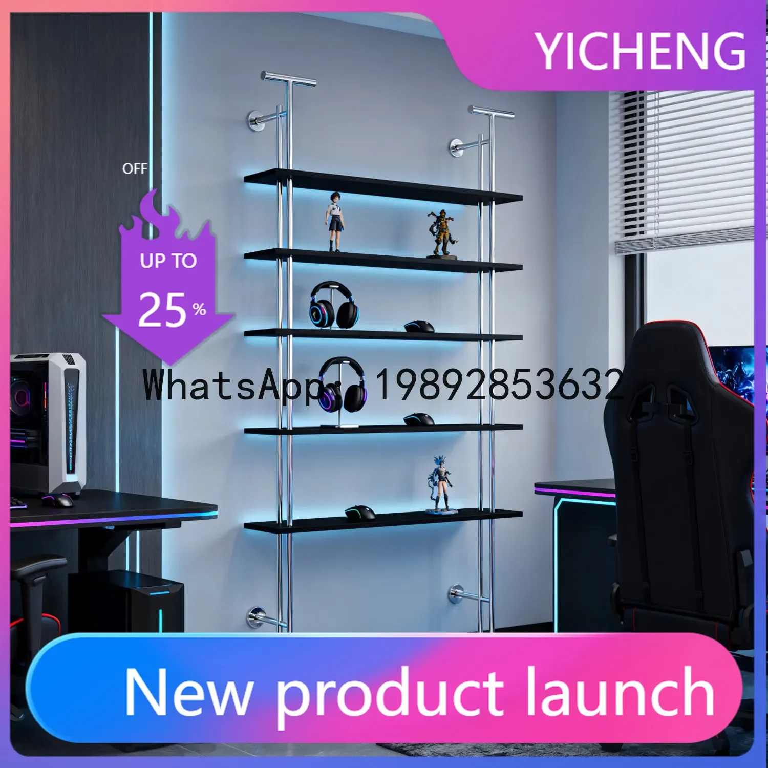 T26 Display Rack Stainless Steel Wall-Mounted Multi-Layer Storage Rack Figurine Display Cinet for Home Use