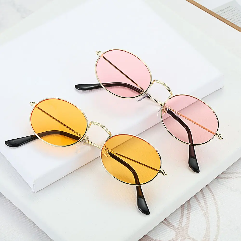 Fashion Vintage Small Frame Metal UV400 Men's Shades Oval Sunglasses Sun Glasses Gradient Mirror Glasses