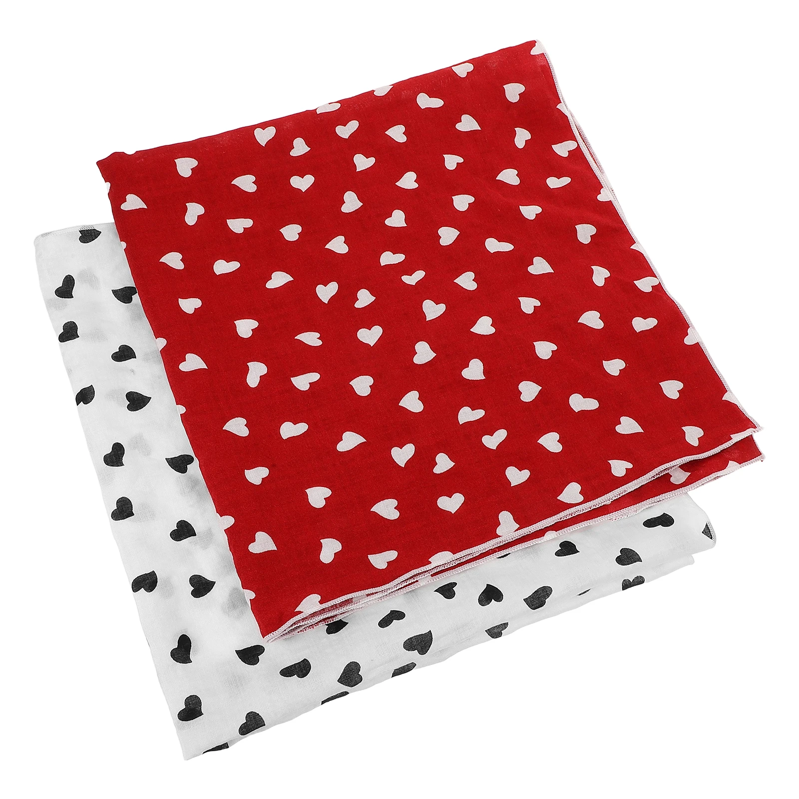 

2pcs Heart Print Cotton Linen Scarf Neck Wrap Headband Hair Band For Women Square Scarves Travel Outdoor Lightweight Fresh
