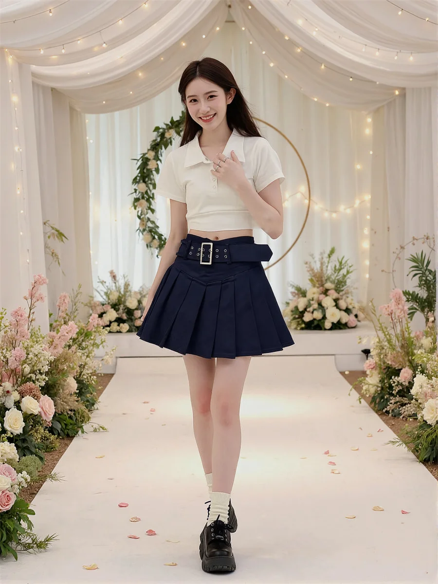 

Mini Pleated High Waist Skirts Womens Polka Dot Mesh Embroidery Patchwork Ruffle Tiered Lace-up Kawaii All-match Feminina Sweet