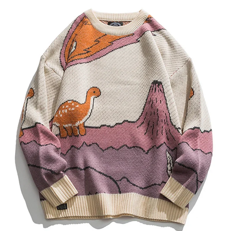 Harajuku Cartoon Little Dinosaur Knitted Sweater Men Winter Sweater  Women Vintage Pullover Casual Japanese Streetwear Unisex