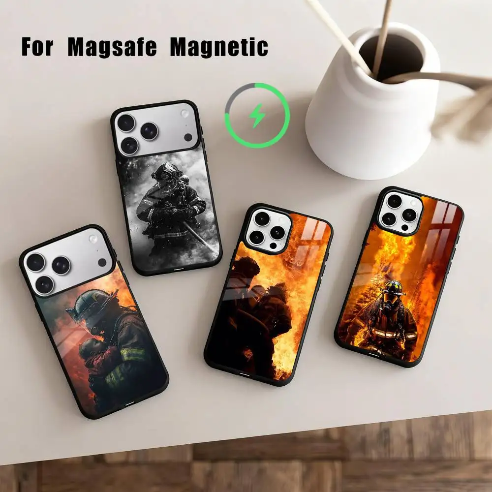 

Fire Disaster Firefighter Phone Case For iPhone 17,16,15,14,13,12,Plus,Pro,Max for Magsafe Magnetic Wireless Charging