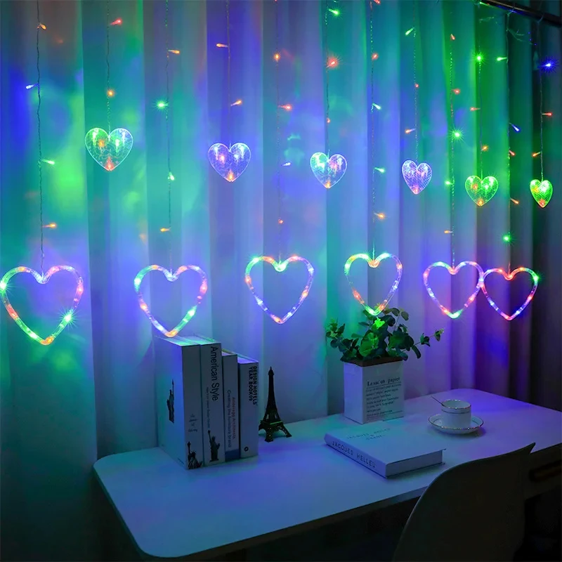 3.5M LED String Lights Love Heart Curtain Bedroom Decor Light Battery Operated Wedding Party Valentine's Day Decorations Garland