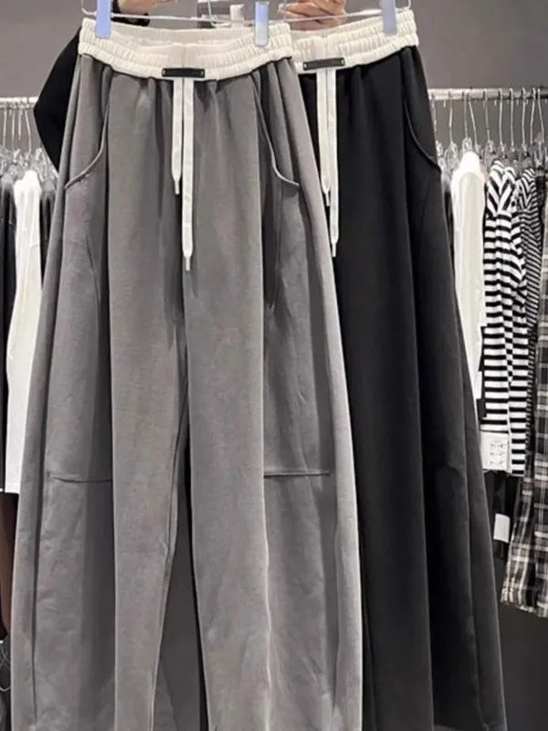 Extra grote grote maat broek met wijde pijpen Kleur Blo Dstring Casual broek voor grote maten Dames Hoge taille Polyestervezel