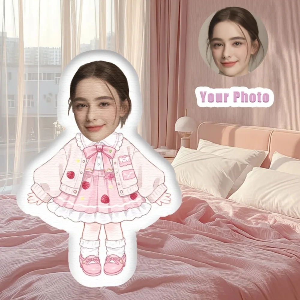 1Pc Personalized Custom Photo Sweet Princess Shaped Throw Pillow, Double-Sided Printed Design, Soft Plush Cushion with Insert