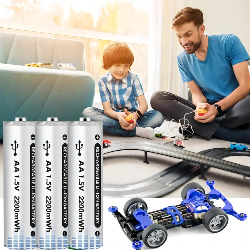 Genuine Rechargeable AA Batteries 2200mWh Large Capacity Type-C Fast Charge 600mWh AAA 1.5V Polymer Lithium Battery for Toy etc