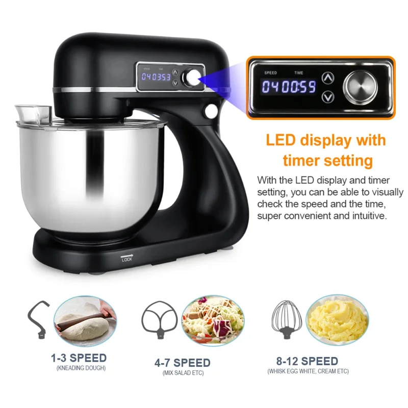 

1200W 6L 12 Speed Cake Die-Cast Housing With Sprayed Color Household Stand Food Mixer For Bakery