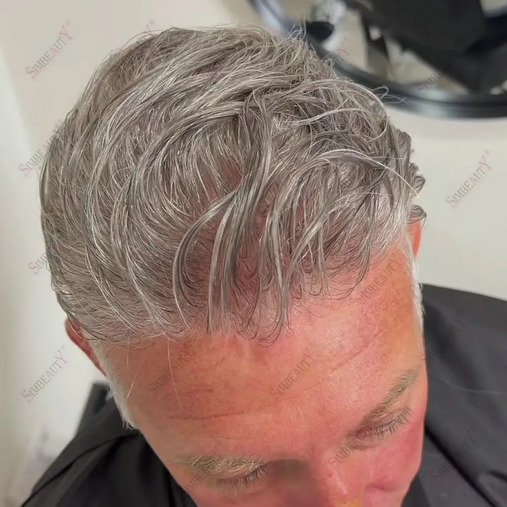 Invisible 0.02mm Super Thin Skin Base Men's Toupee Human Hair Vloop PU Man Wigs 80Density Natural Hairline Capillary Prosthesis