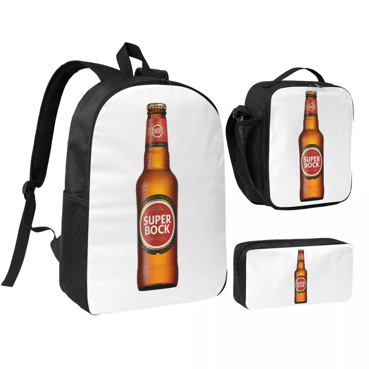 

Super Bock Backpack Student BookBag School Bag Shoulder Bags 3ps Insulated Lunch Bag Pencil Case