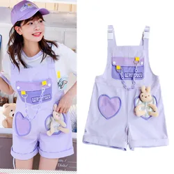 Lolita Style Women Summer Jumpsuit Overalls Rompers Young Girls Pants Cute Cartoon Dolls Chains Appliques Jumpsuits NZ05