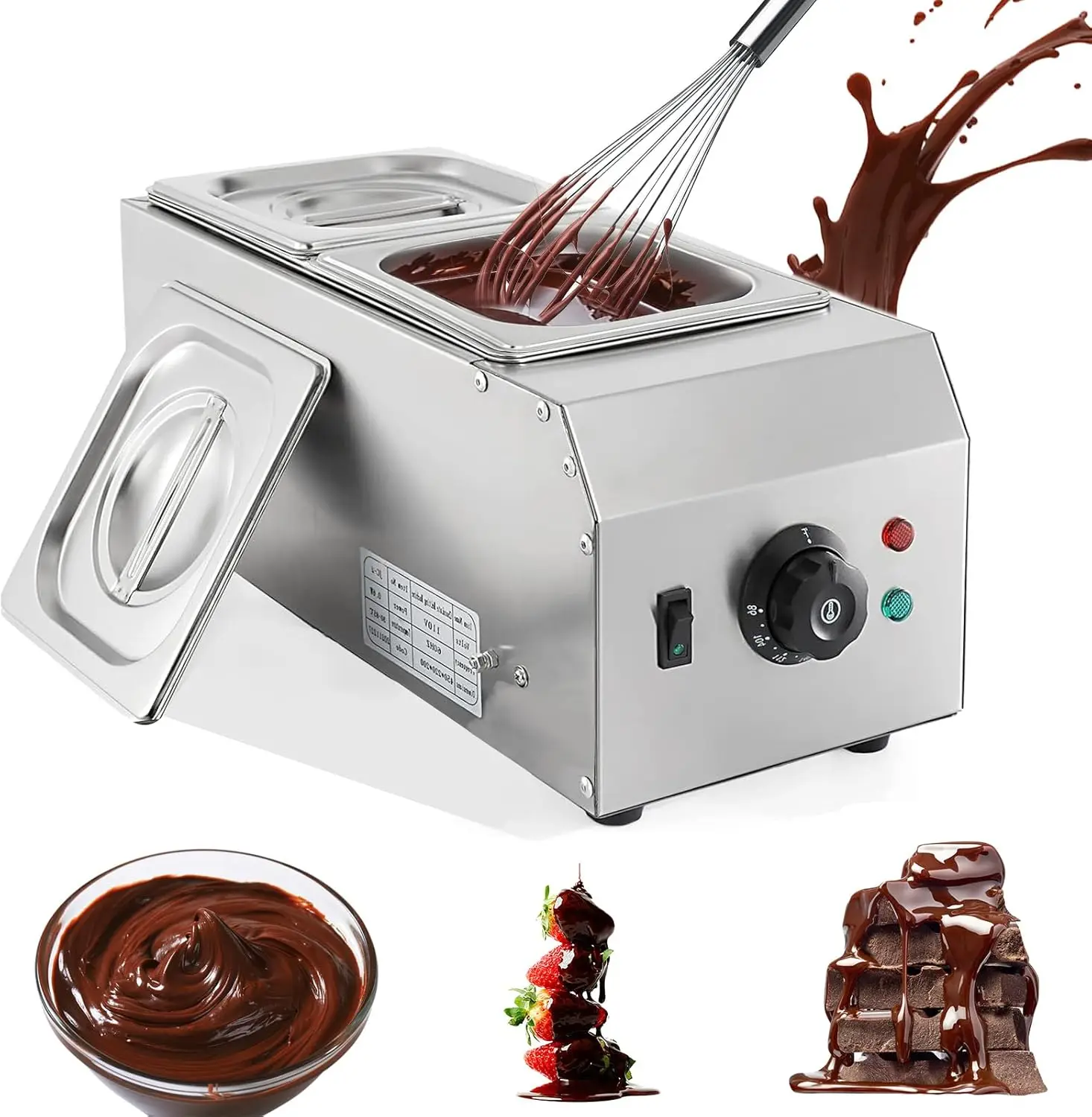 Máquina de templado de chocolate, fundidor de chocolate, crisol de chocolate con control de temperatura 86~185 ℉ , Co eléctrico de acero inoxidable de 1000 W