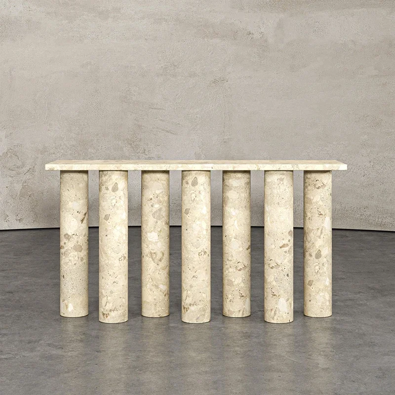 #Sculptural Multi Cylinder Marble Console Table Modern Luxury Natural Stone Entryway Table for Livingroom Bedroom Hotel