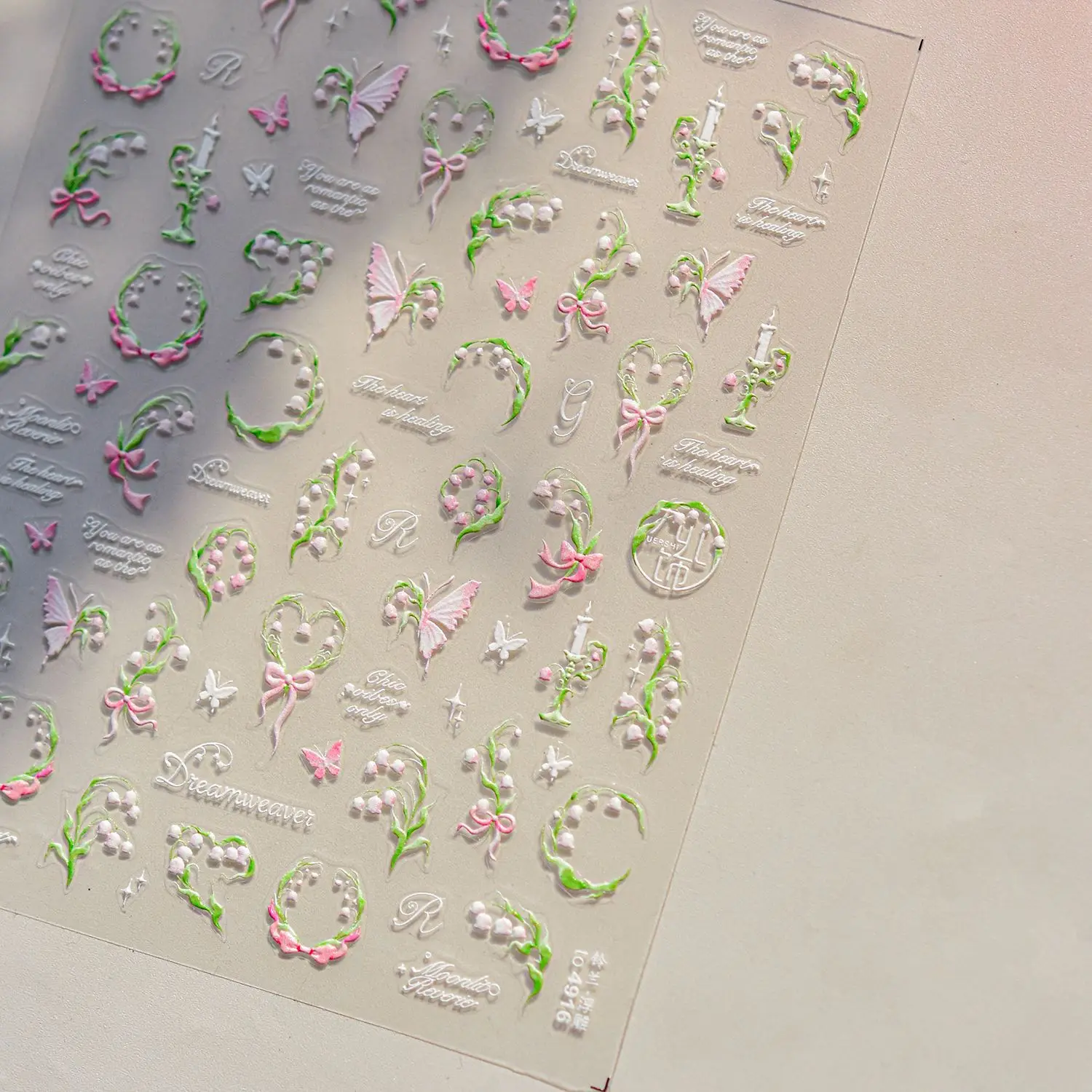 White Lily of the Valley Fresh Flowers Bouquet Wreath Bowknots 5D Nail Art Stickers Self Adhesive Decorations Manicure Decal